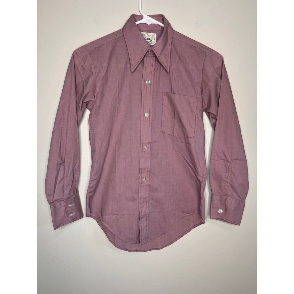 1970s Fleetline Mauve Purple Perma Cowboy Western Rodeo Disco Dagger Shirt S